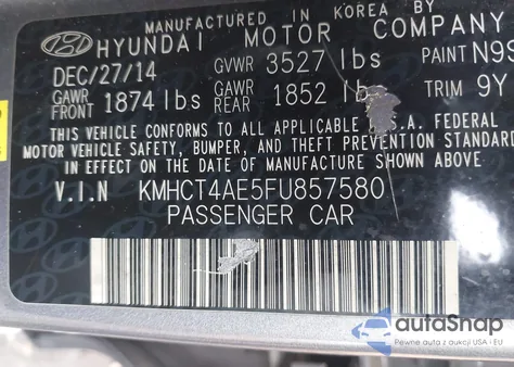 2015 Hyundai Accent Gls из США, поврежденный, VIN KMHCT4AE5FU857580